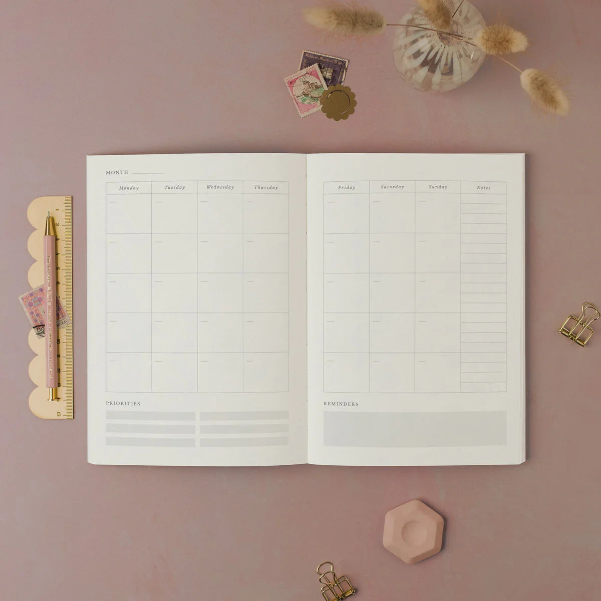 Green & Pink Wiggly Stripe Weekly Planner - SWP05 - Uneeka