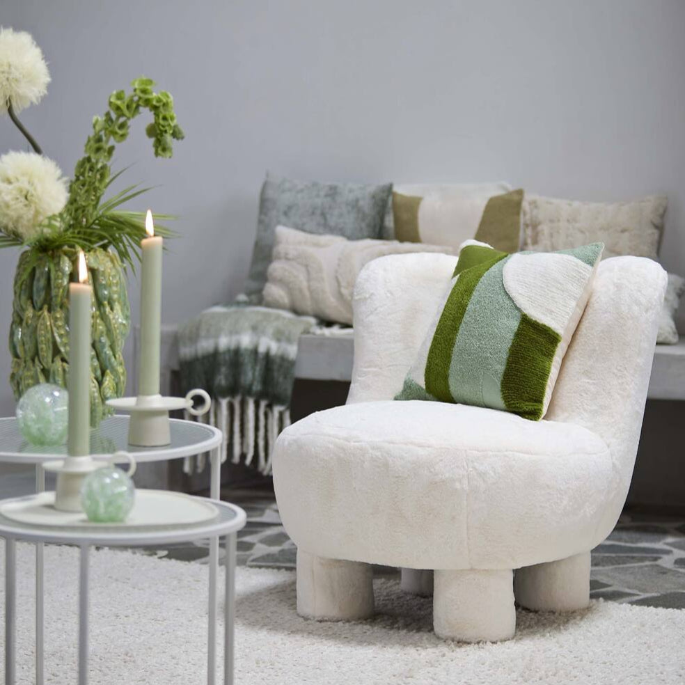 Green & White Textured Cushion - 6875976 - Uneeka