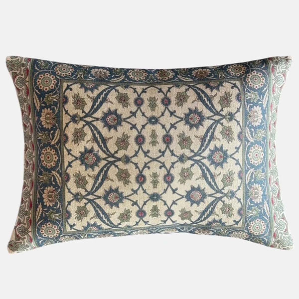 Greens & Blues Floral Rectangular Cushion - Uneeka Linen Cushion