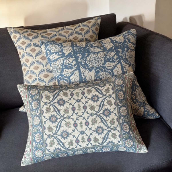 Greens & Blues Floral Rectangular Cushion - Uneeka Linen Cushion