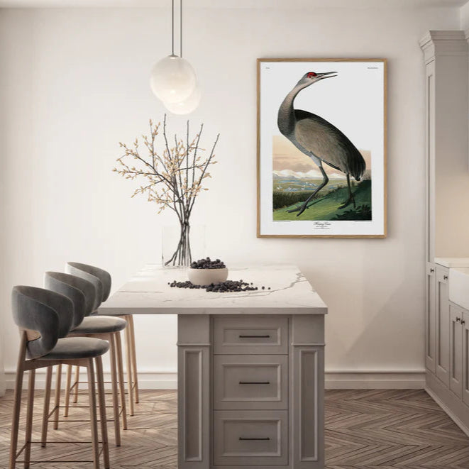 Grey Hooping Crane Framed Art Print - Lifestyle at Uneeka