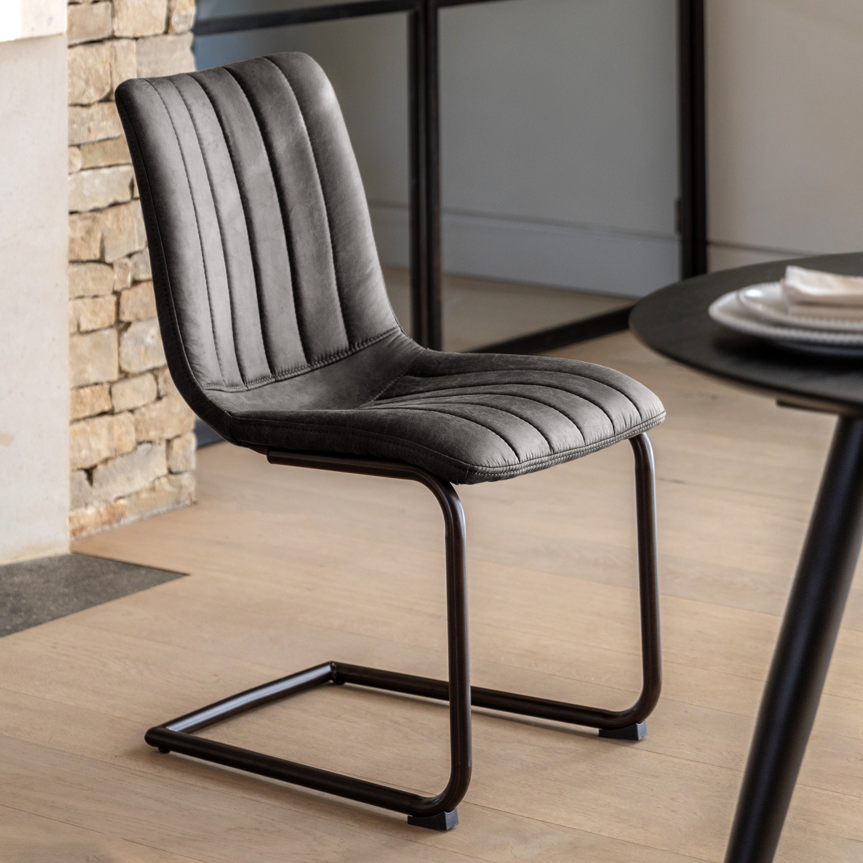 Grey Faux Leather Cantilever Dining Chair - Uneeka