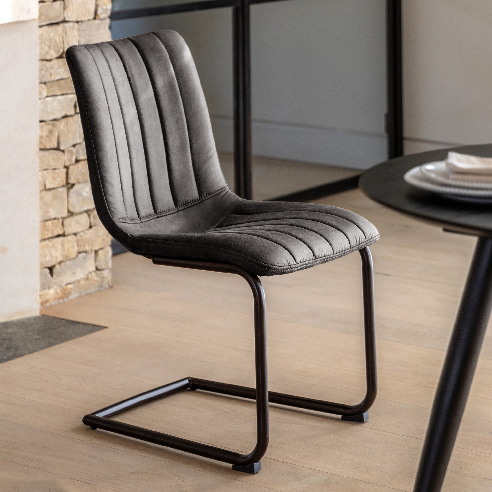 Grey Faux Leather Cantilever Dining Chair - Uneeka