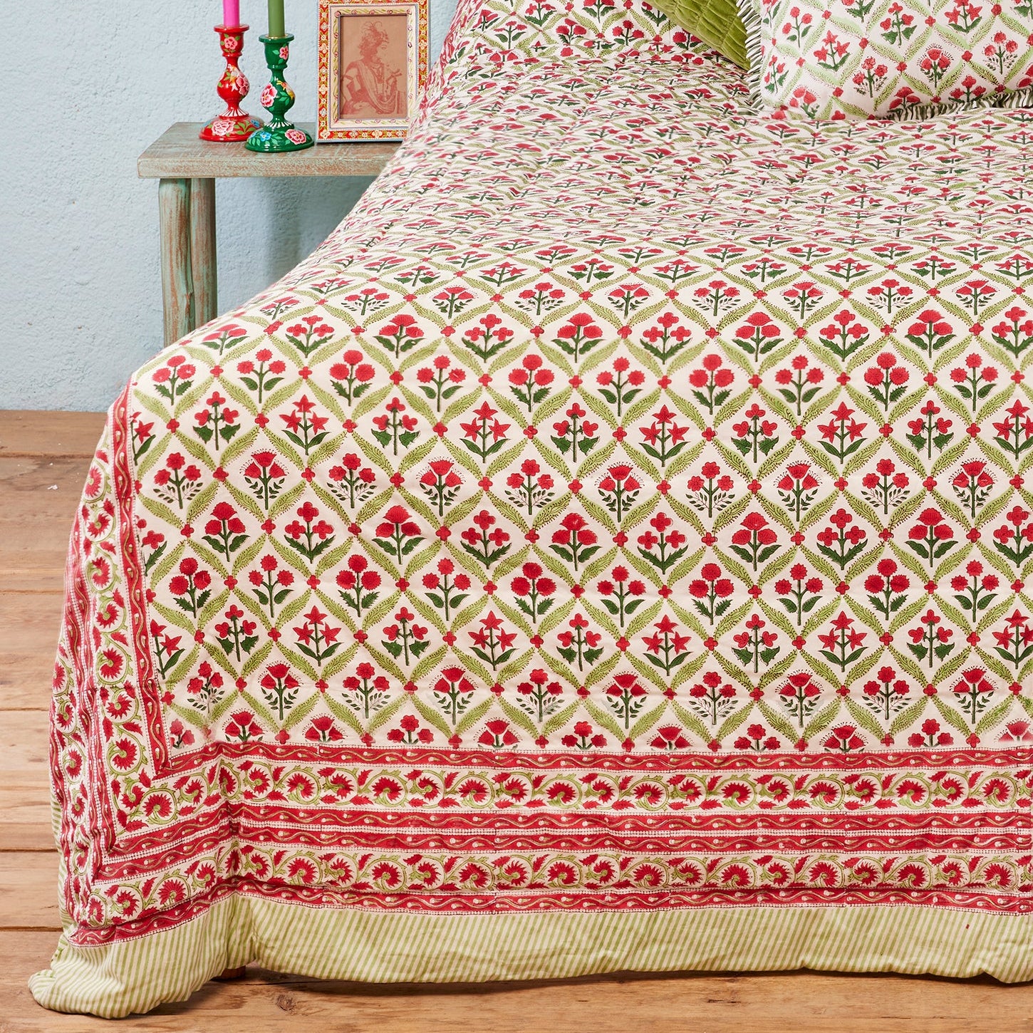 Gulab Floral Block Print Reversible Double Quilt - Uneeka