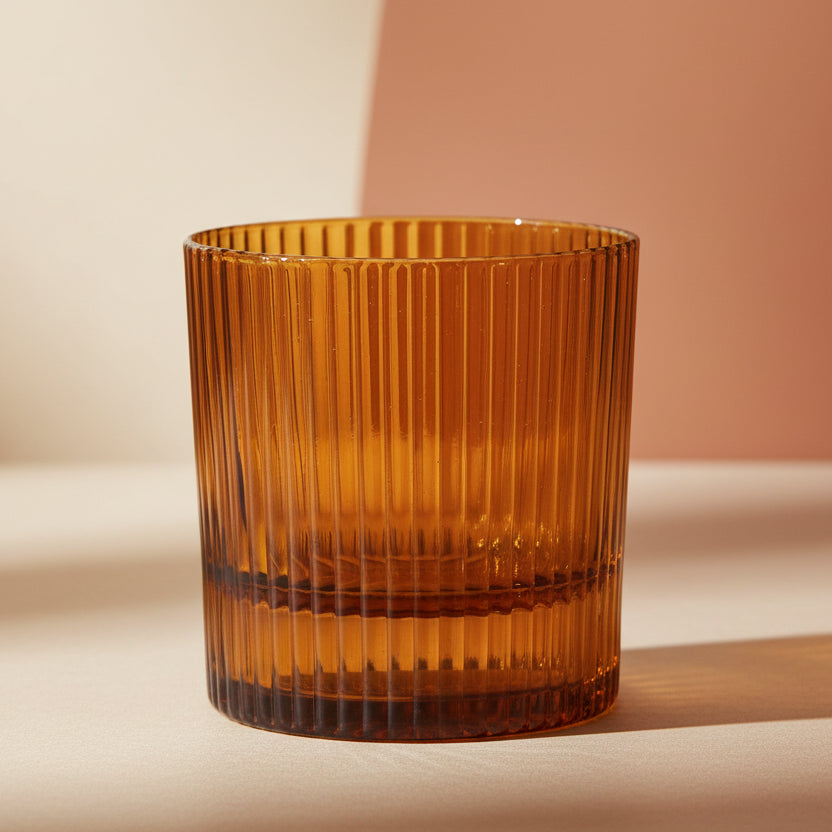 Fluted Amber Glass Lowball Tumbler - HHC102UK - Uneeka