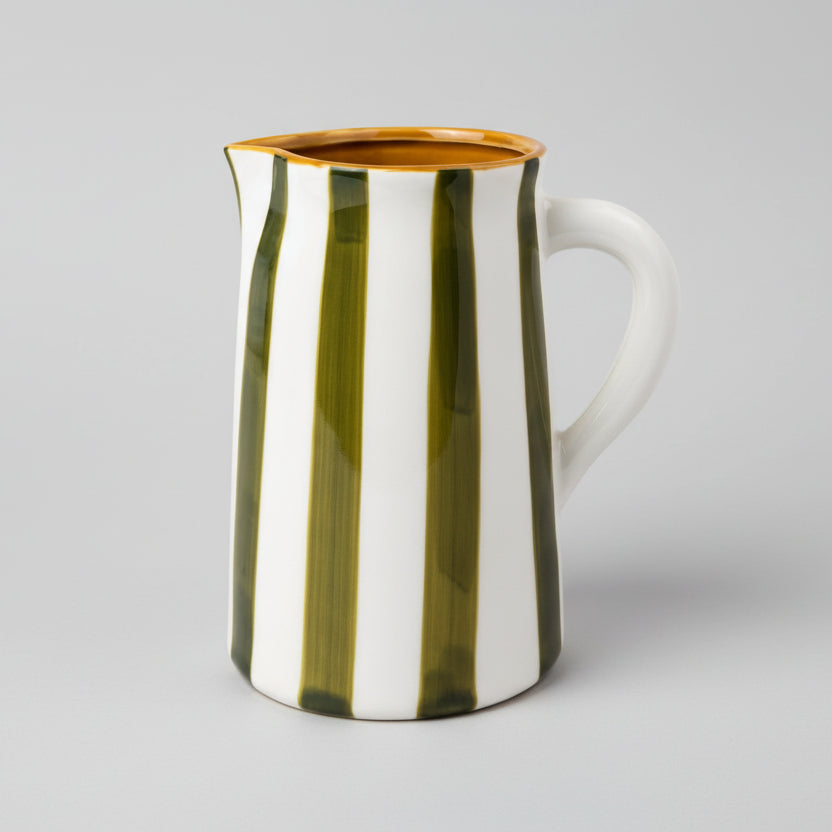 Green & White Striped Ceramic Jug - HHC221UK - Uneeka