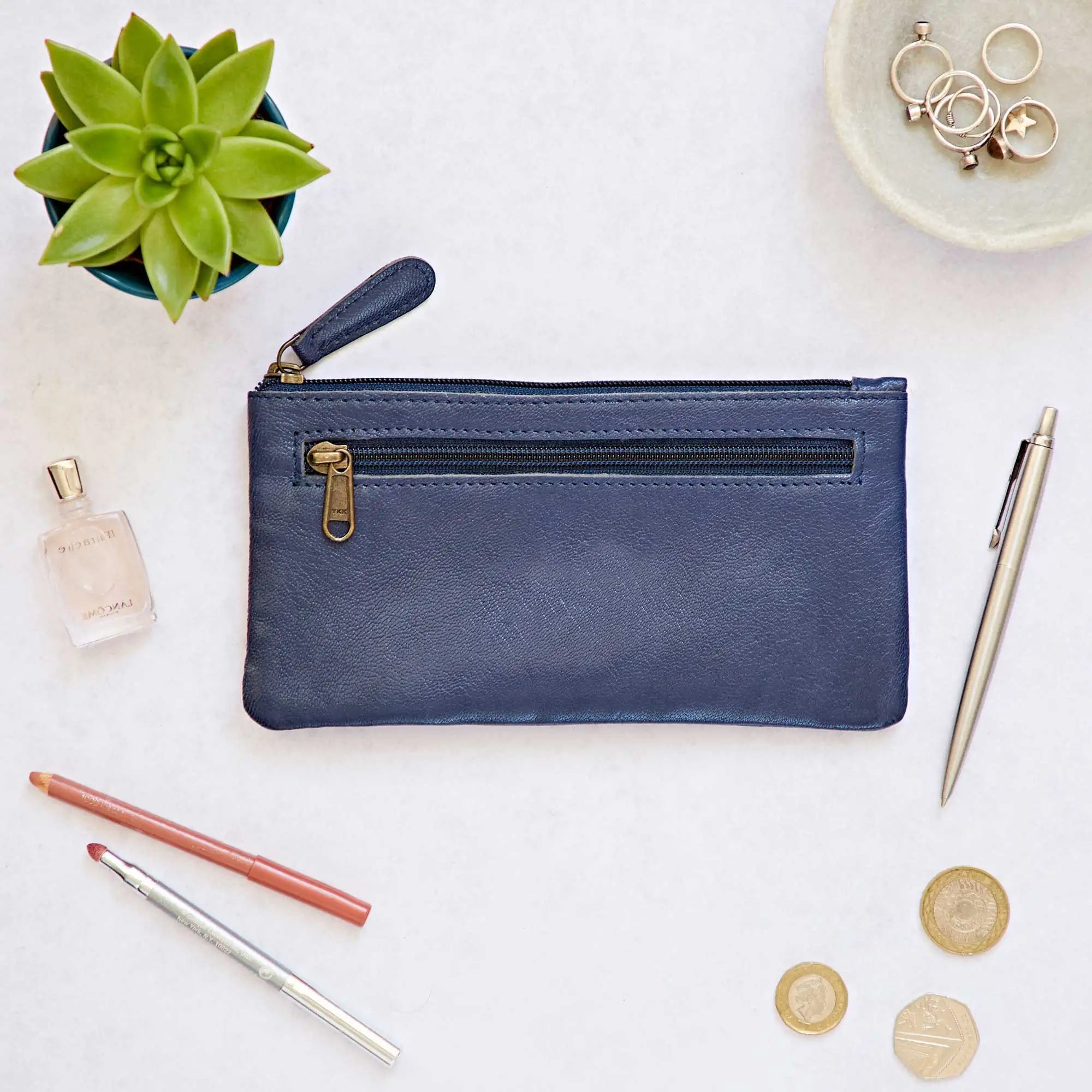 Slim Leather Clutch Purse - HIGLPC-BL - Uneeka