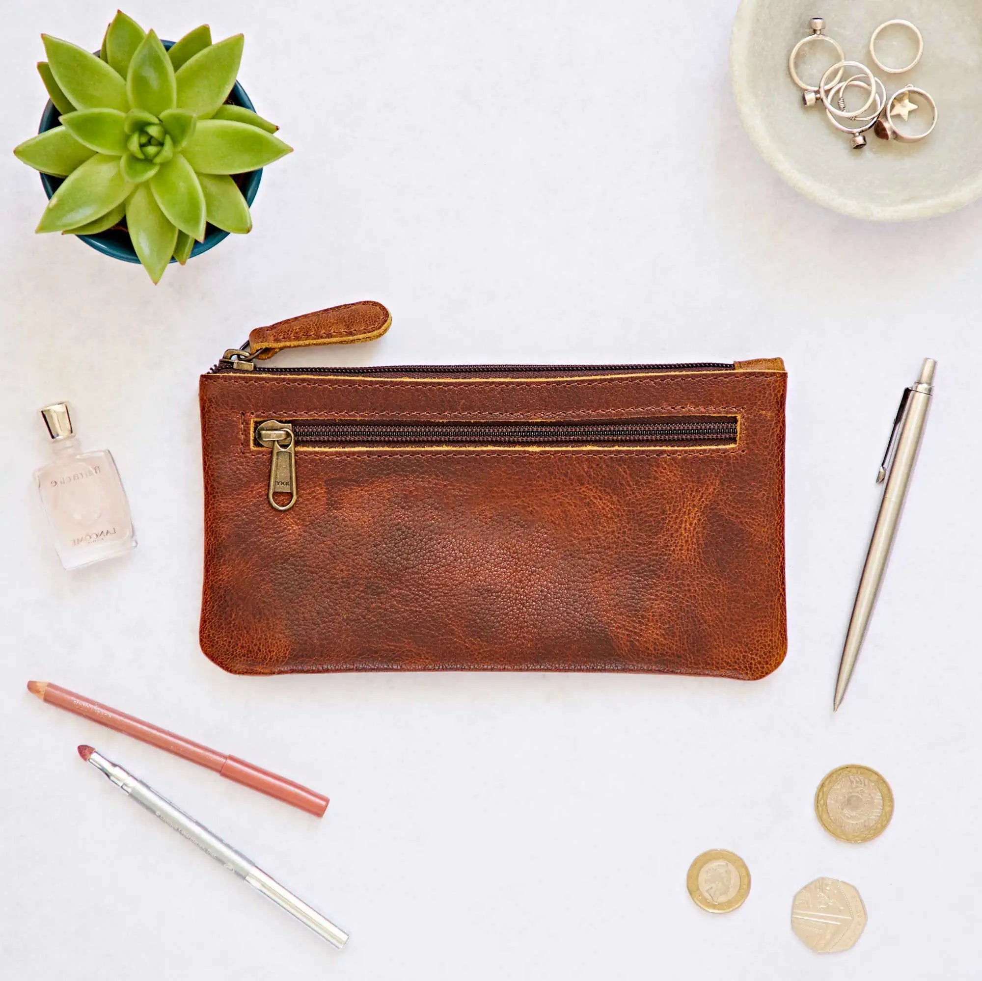 Slim Leather Clutch Purse - HIGLPC-BR - Uneeka