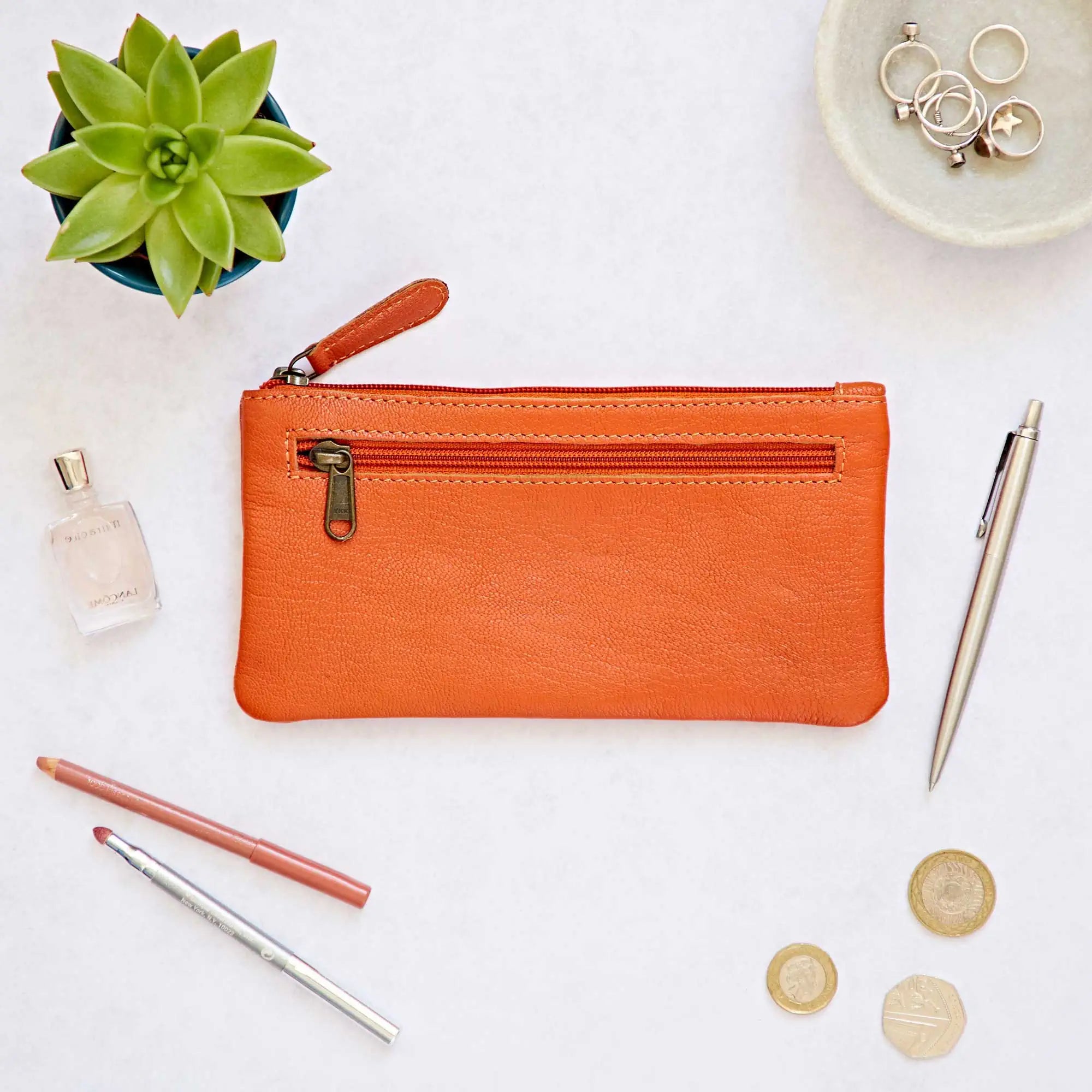 Slim Leather Clutch Purse - HIGLPC-OR - Uneeka