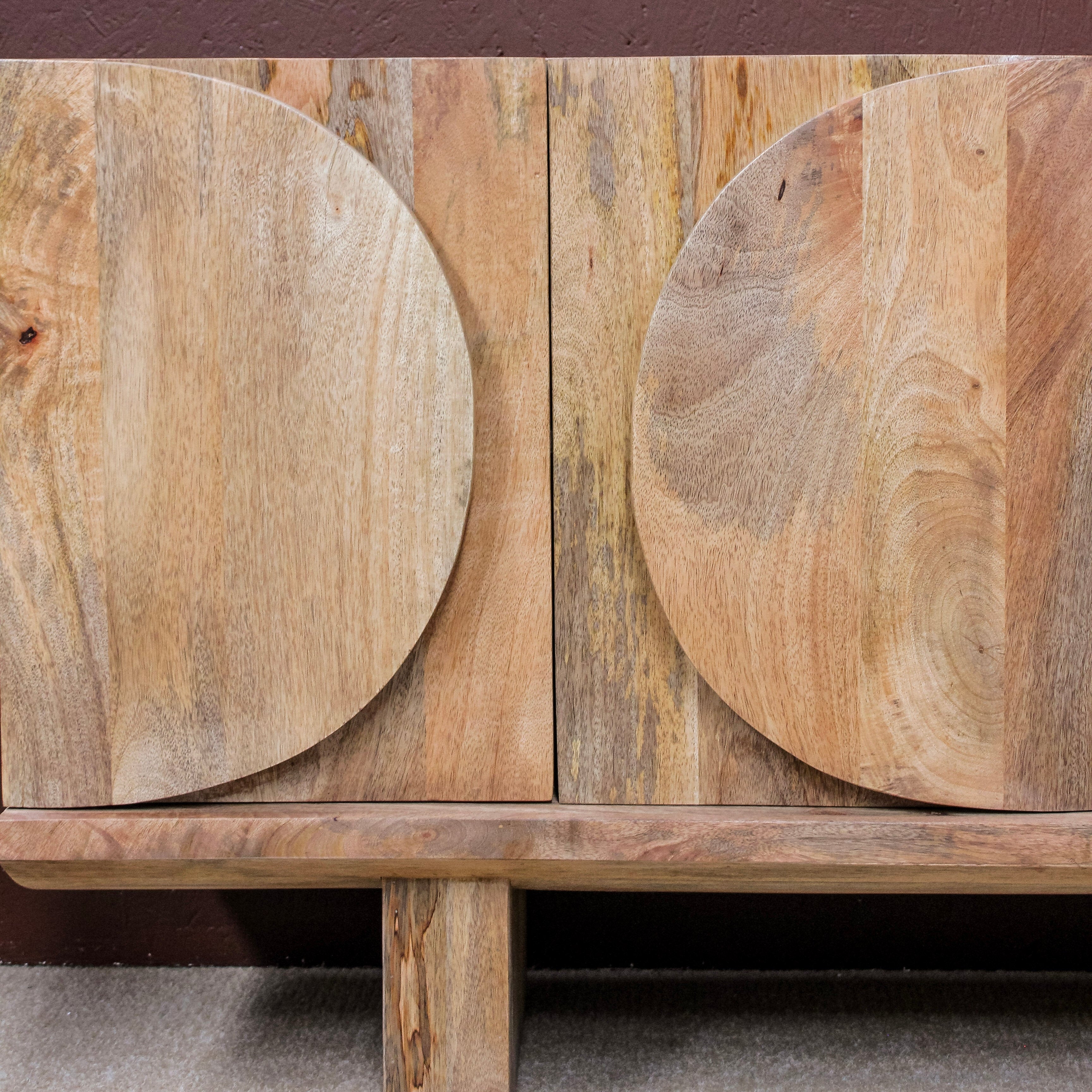 Half Circle Four Door Mango Wood Sideboard close up - Uneeka