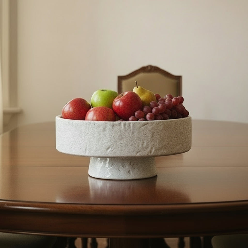 Hammered Light Grey Footed Serving Bowl - Uneeka - Display
