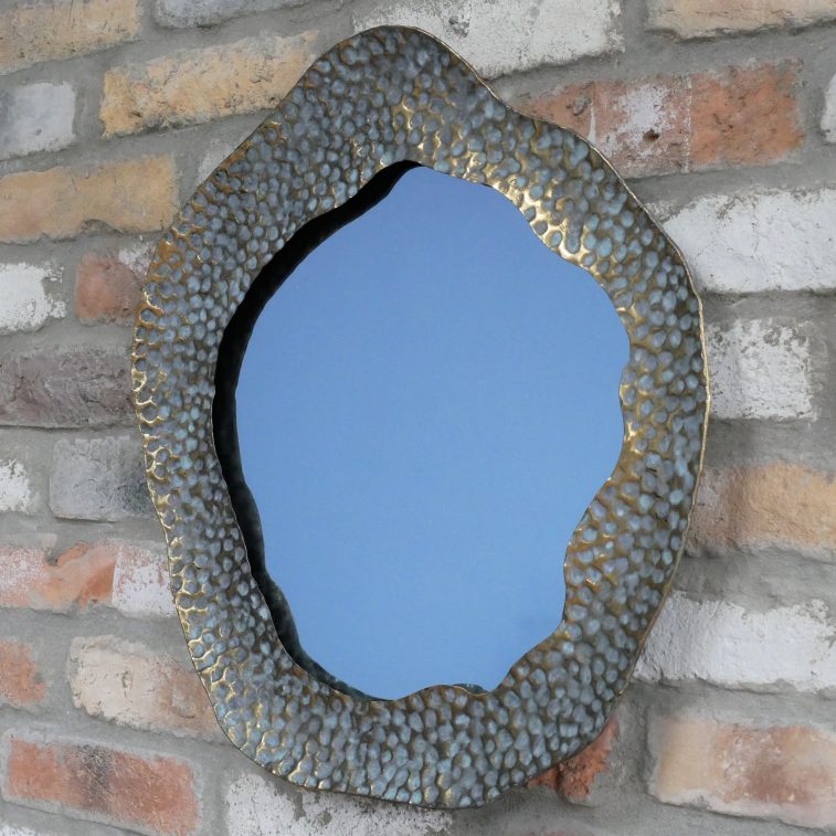 Hammered Metal Abstract Shape Wall Mirror