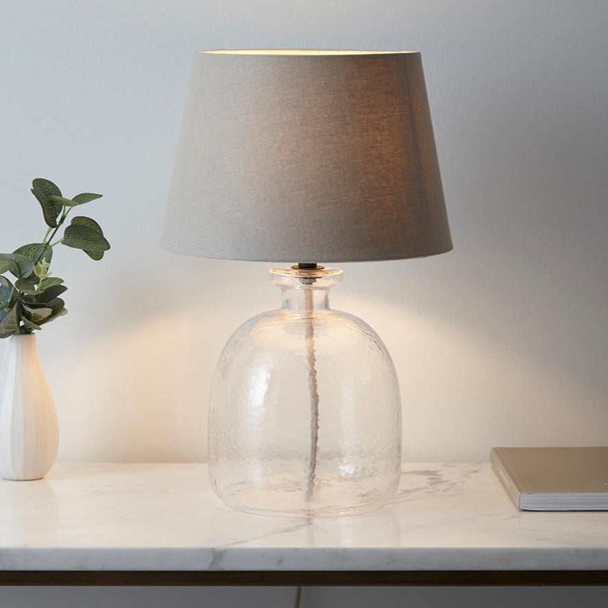 Hammered Clear Glass Table Lamp with Grey Shade 106274 Uneeka Lighting
