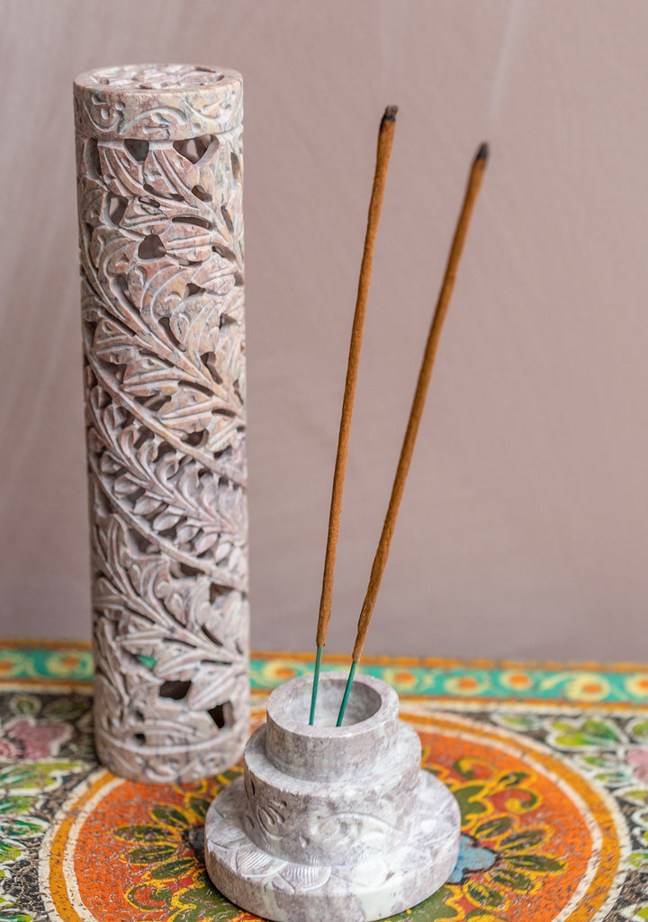 Hand Carved Soapstone Incense Tower