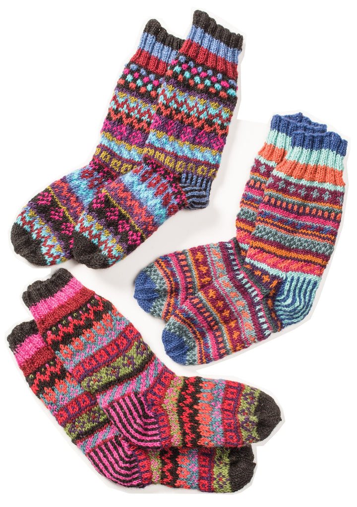 Hand Knitted Fair Isle Wool Socks Style A B C