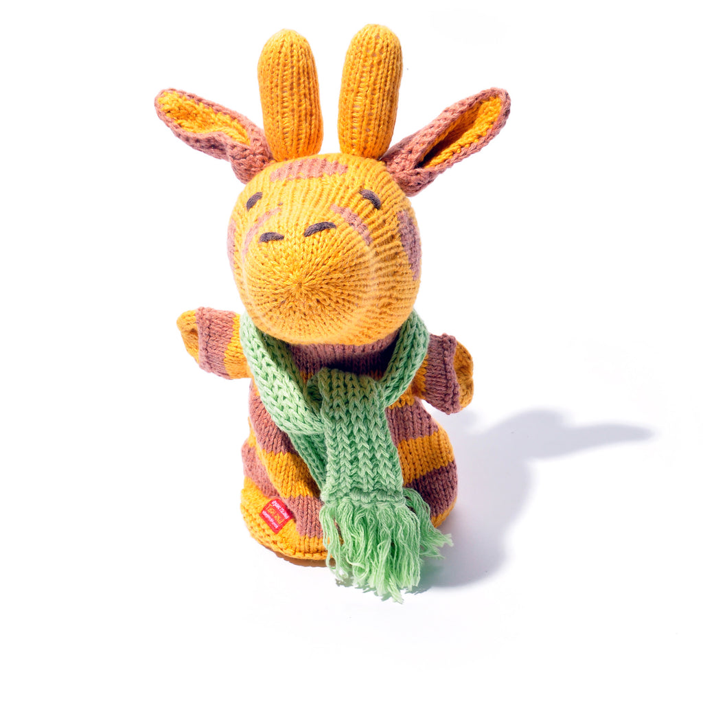 Hand Knitted Giraffe With Scarf Hand Puppet 