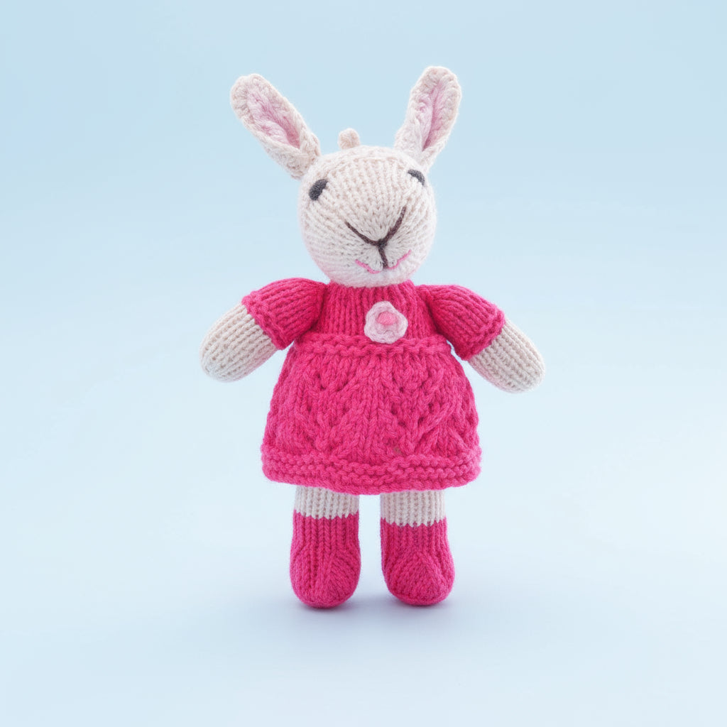 Hand Knitted Lamb In Pink Dress Soft Toy - SYK028 - Uneeka
