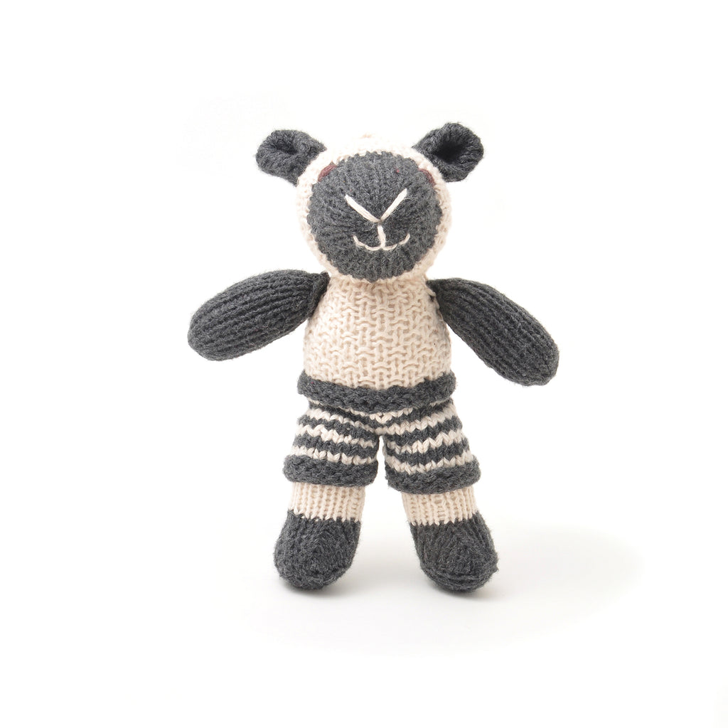 Hand Knitted Lamb In Stripy Shorts Soft Toy