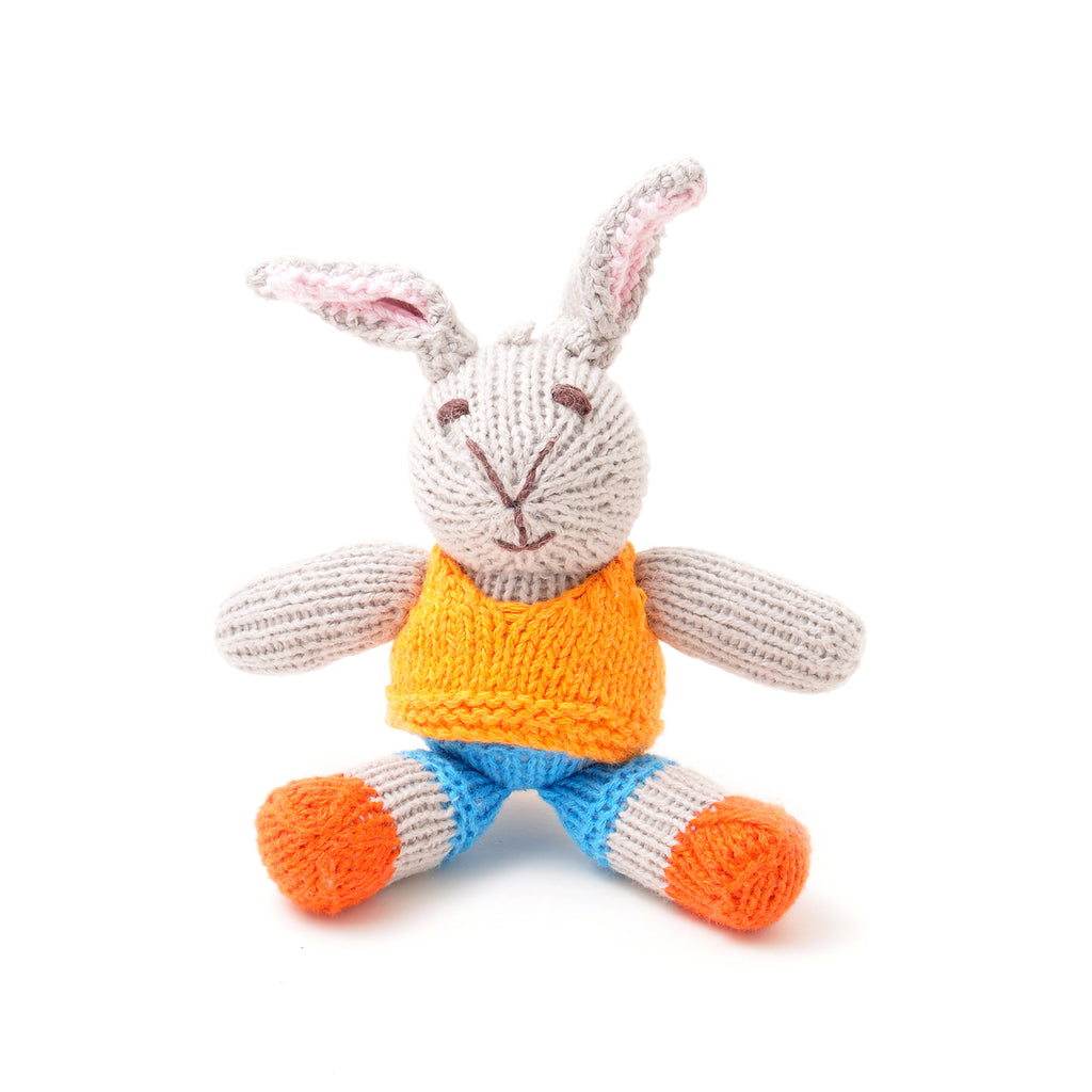 Hand Knitted Rabbit In Orange Top Soft Toy