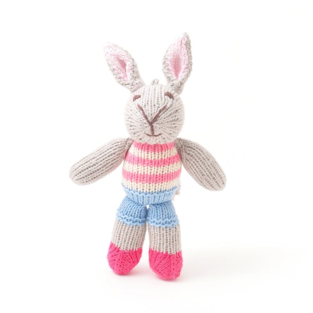 Hand Knitted Stripe Top & Shorts Rabbit Soft Toy