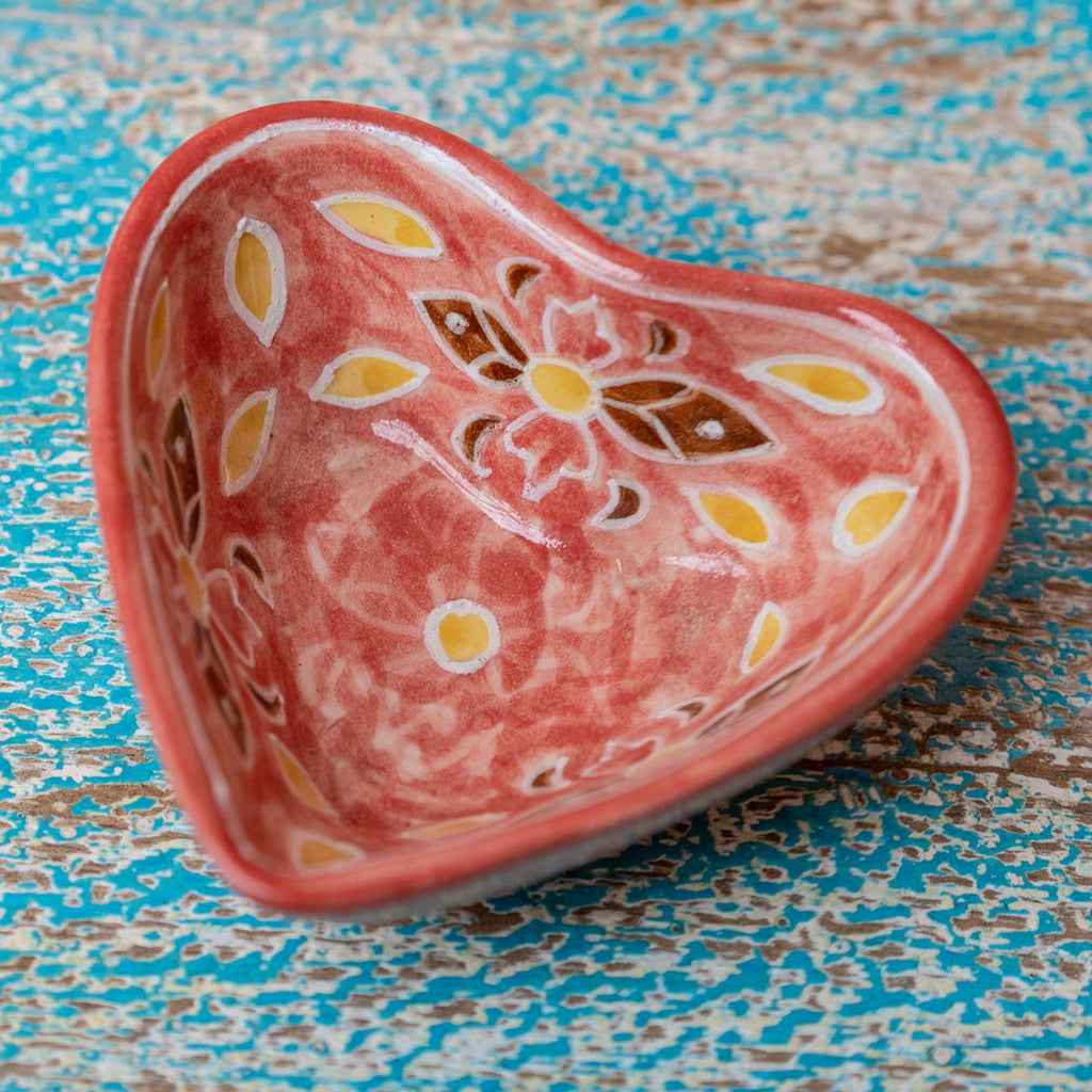 Hand Painted Ceramic Heart Shaped Trinket Dish Pink Cermaic