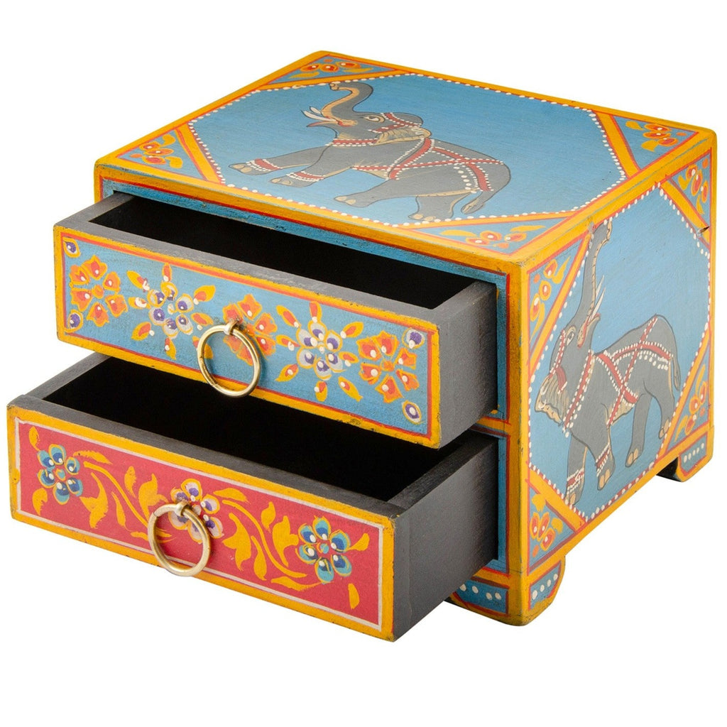 Hand Painted Elephant Decorative Drawer side view open drawer