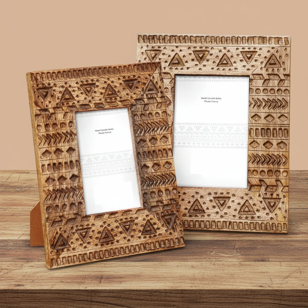 Azteic Frame Hand Carved Aztec Mango Wood Photo Frame | Artisan Design | Uneeka