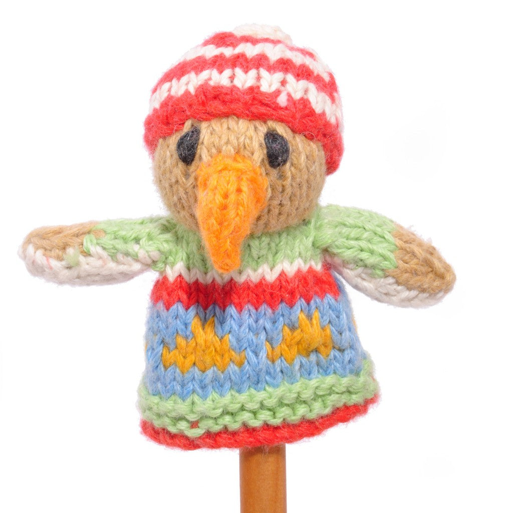 Hand Knitted Eagle With Stripy Beanie Finger Puppet - Uneeka