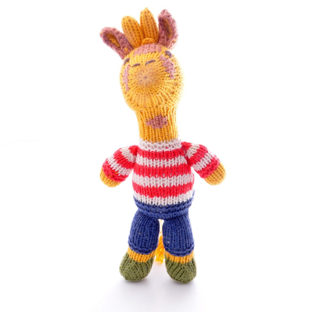 Hand Knitted Giraffe With Stripey Top Soft Toy - Uneeka