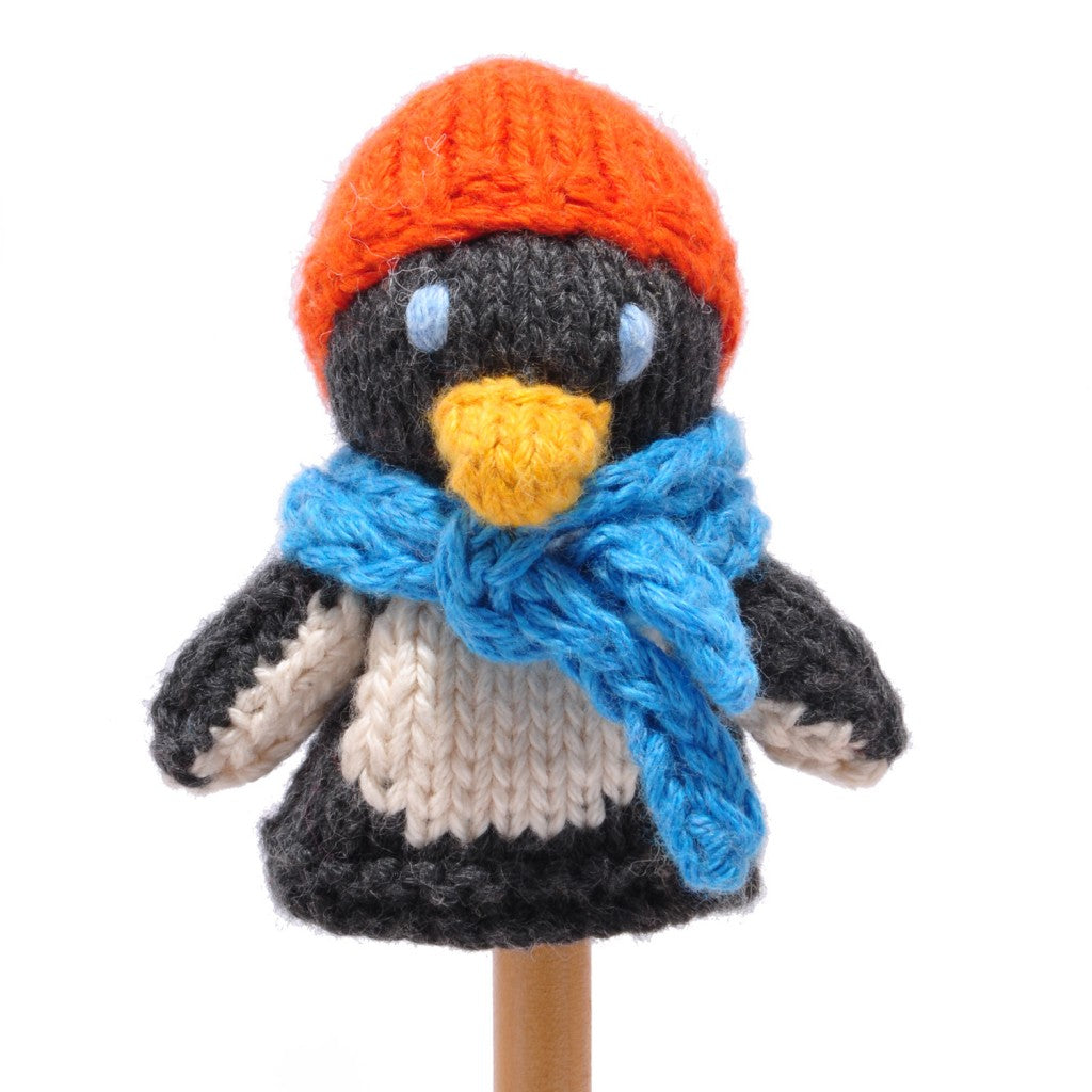 Hand Knitted Penguin With Hat & Scarf Finger Puppet - Uneeka