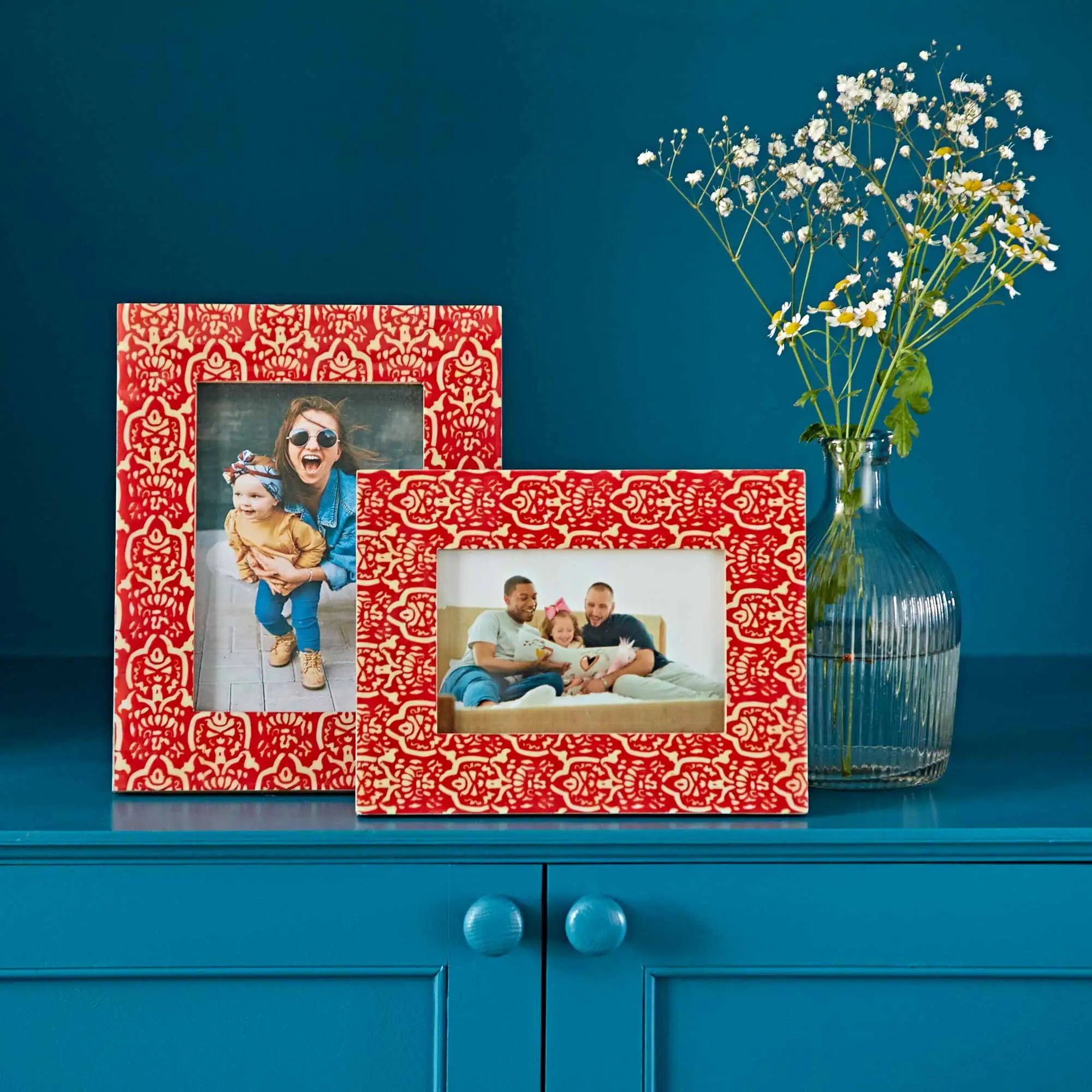 Hand Printed Red Pattered Photo Frame - NPFV2-OR - Uneeka