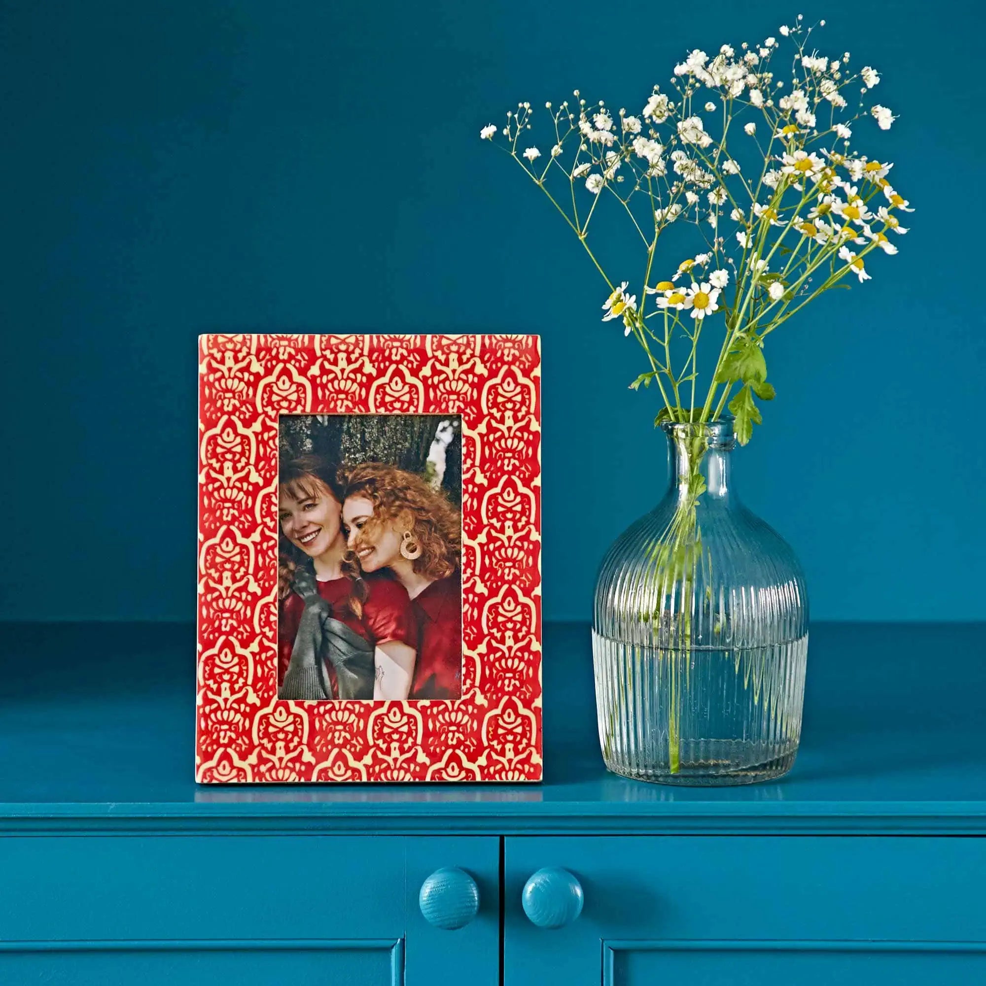 Hand Printed Red Pattered Photo Frame - NPFV1-OR - Uneeka