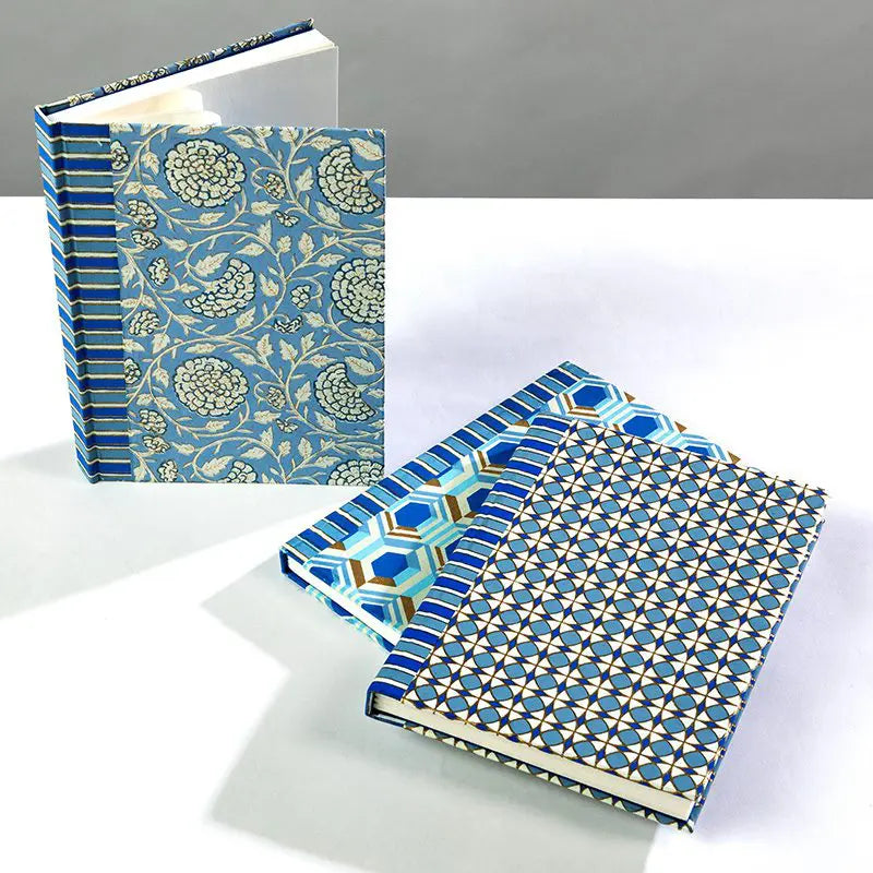 Handmade Blue Pattern A5 Notebooks - flower hexagon or circle