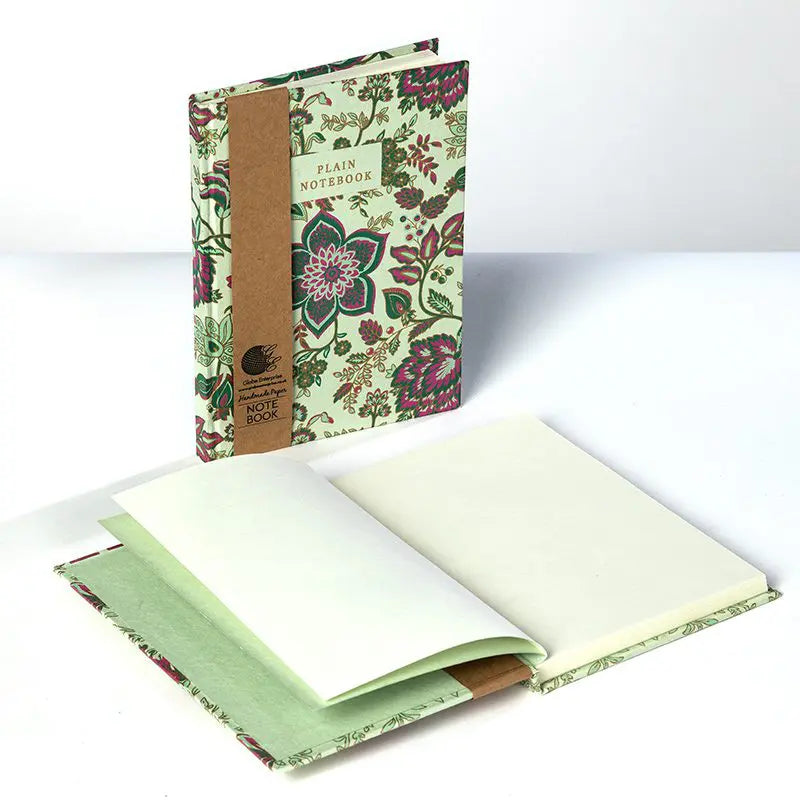 Handmade Pale Green Dahlia A5 Notebook - Recycled Cotton Paper - Uneeka