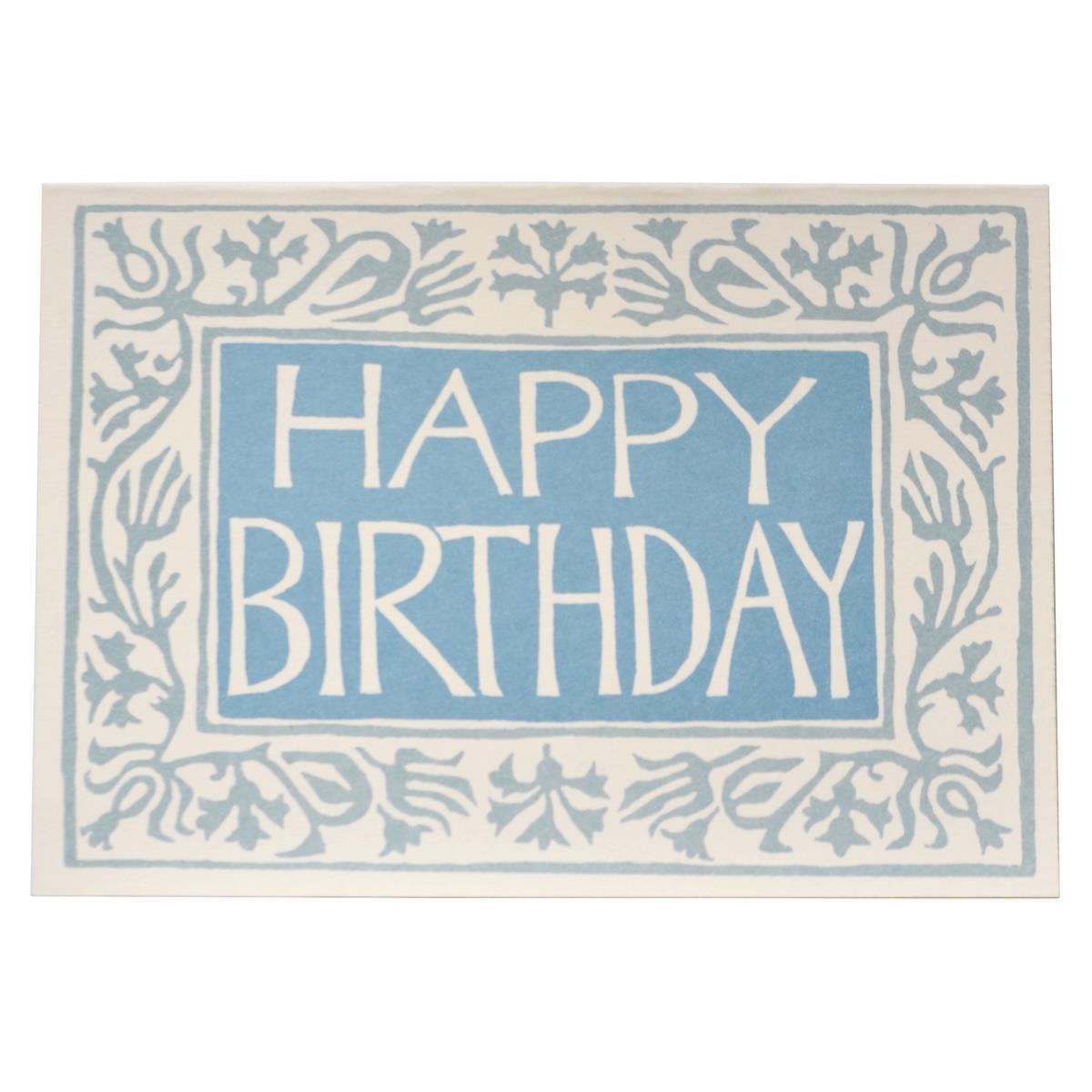 Happy Birthday Blue Botanical Boarder Greetings Card - CRDA6 HB ARA blue - Uneeka