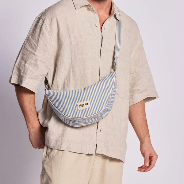 Hindbag Organic Cotton Half Moon Bag - Blue Stripe - Uneeka