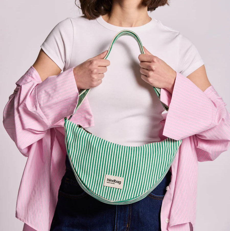 Hindbag Organic Cotton Half Moon Bag - Green Stripe - Uneeka