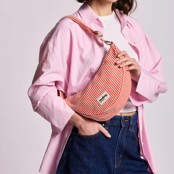 Hindbag Organic Cotton Half Moon Bag - Red Stripe - Uneeka
