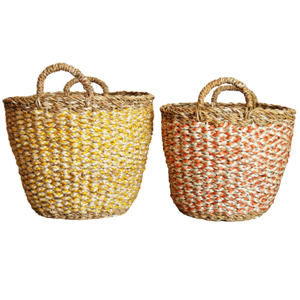 Hogla Colourful Seagrass Basket with Handles Yellow & Orange 