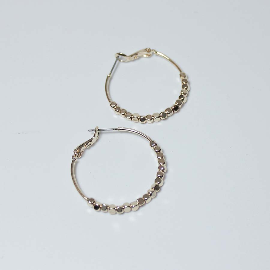 Hoops With Small Metal Beads Earrings Gold