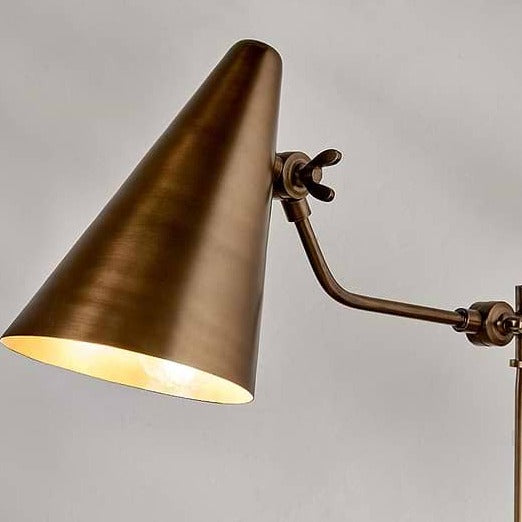 Idhant Antique Brass Task Table Lamp Nkuku display lit close up
