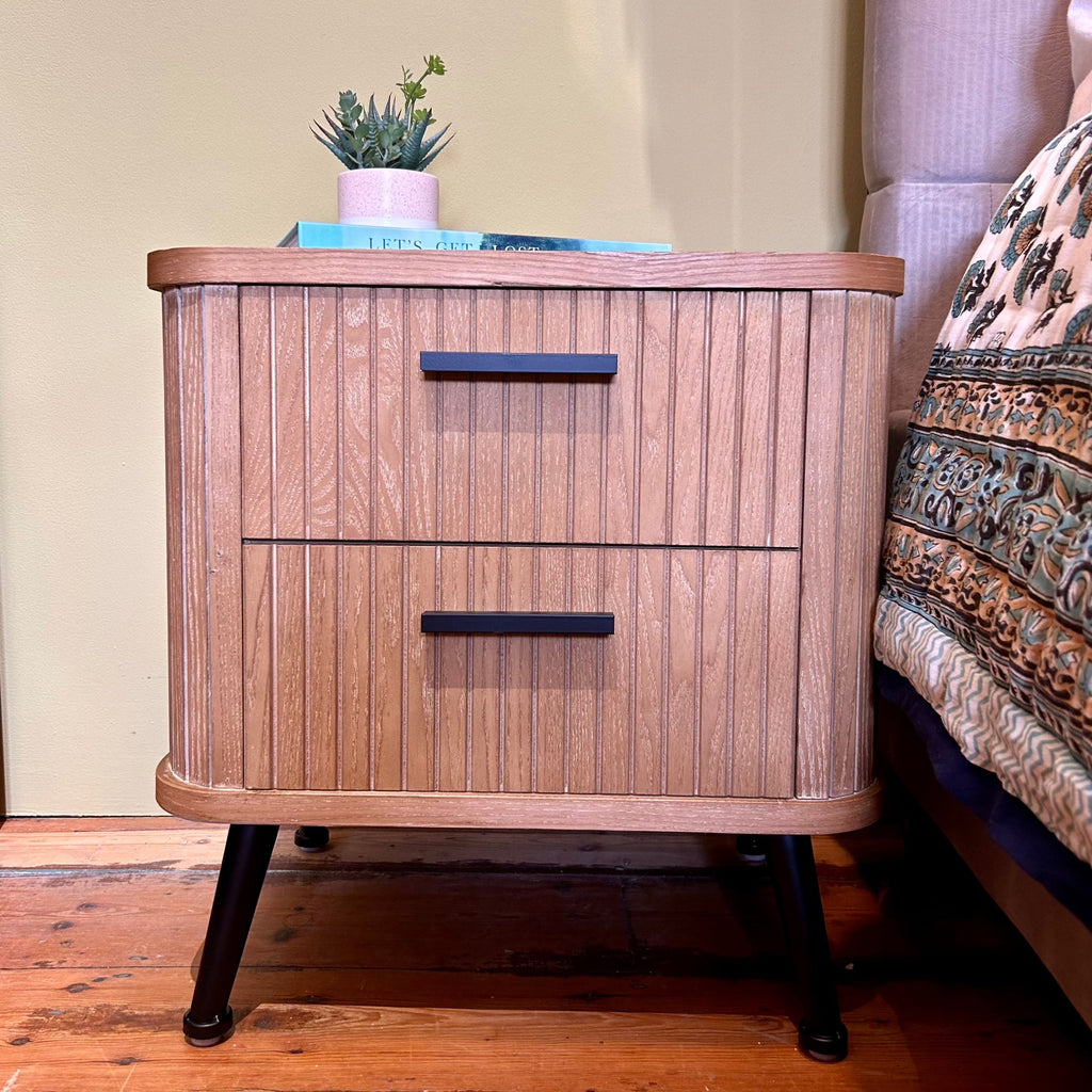 Two Drawer Panelled Fir Wood Bedside Cabinet Uneeka lifestyle