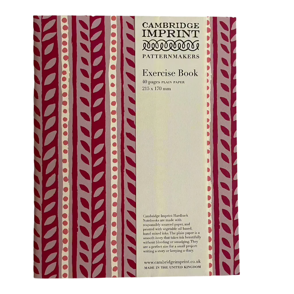 Pink Leaf Print Plain Paper Slim Exercise Book - EXB CHS border - Uneeka