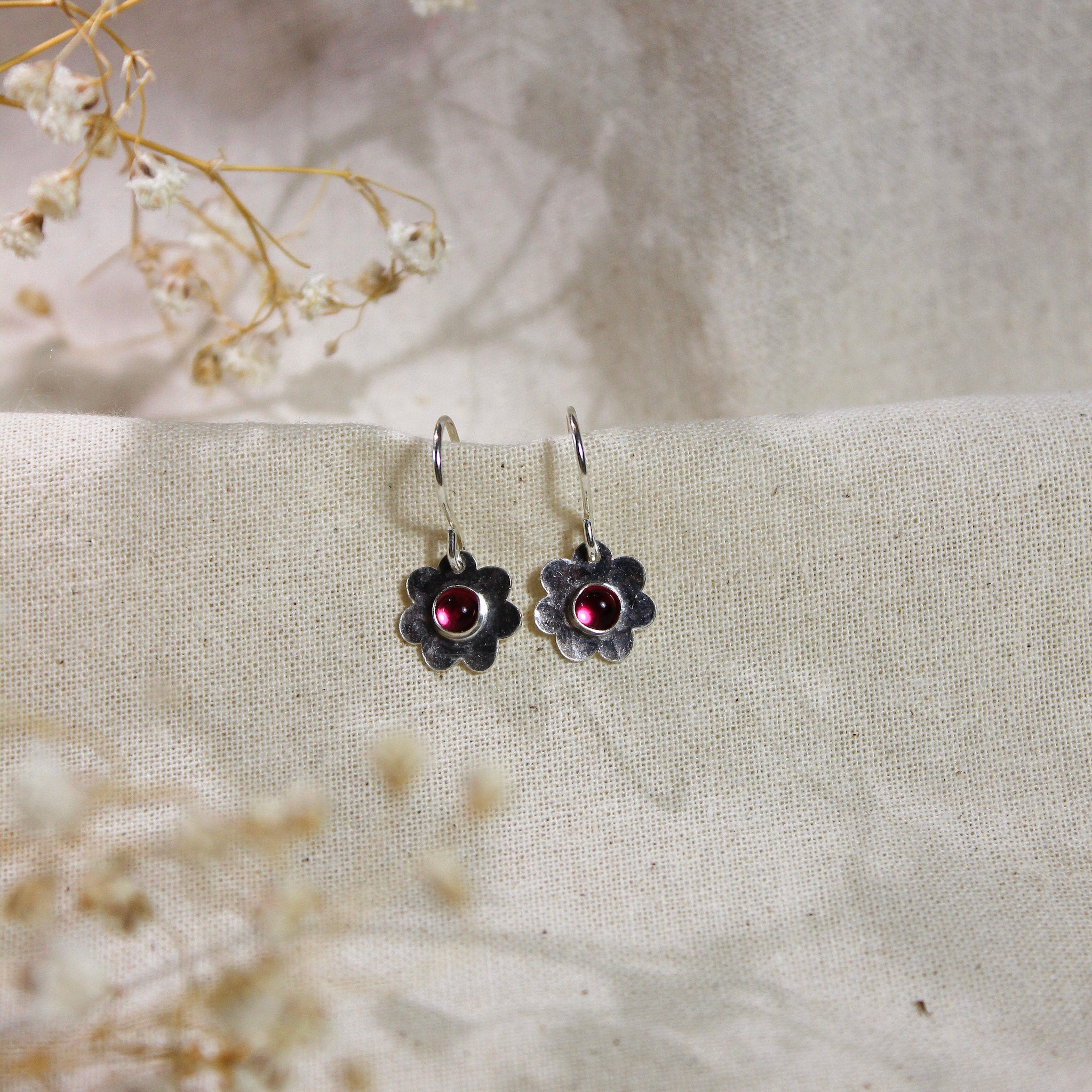 Sterling Silver & Semi-Precious Stone Flower Earrings - FBE-010 - Uneeka