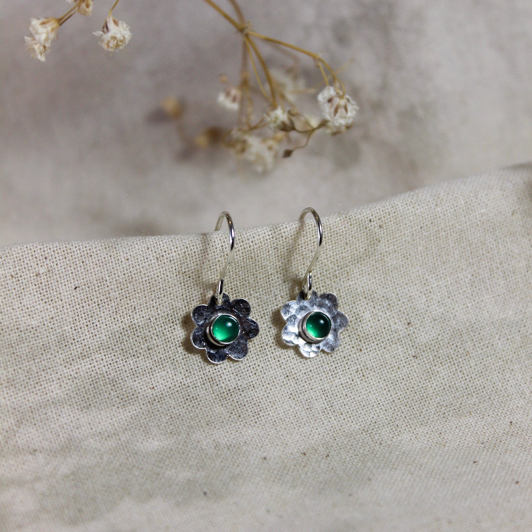 Sterling Silver & Semi-Precious Stone Flower Earrings - FBE-005 - Uneeka