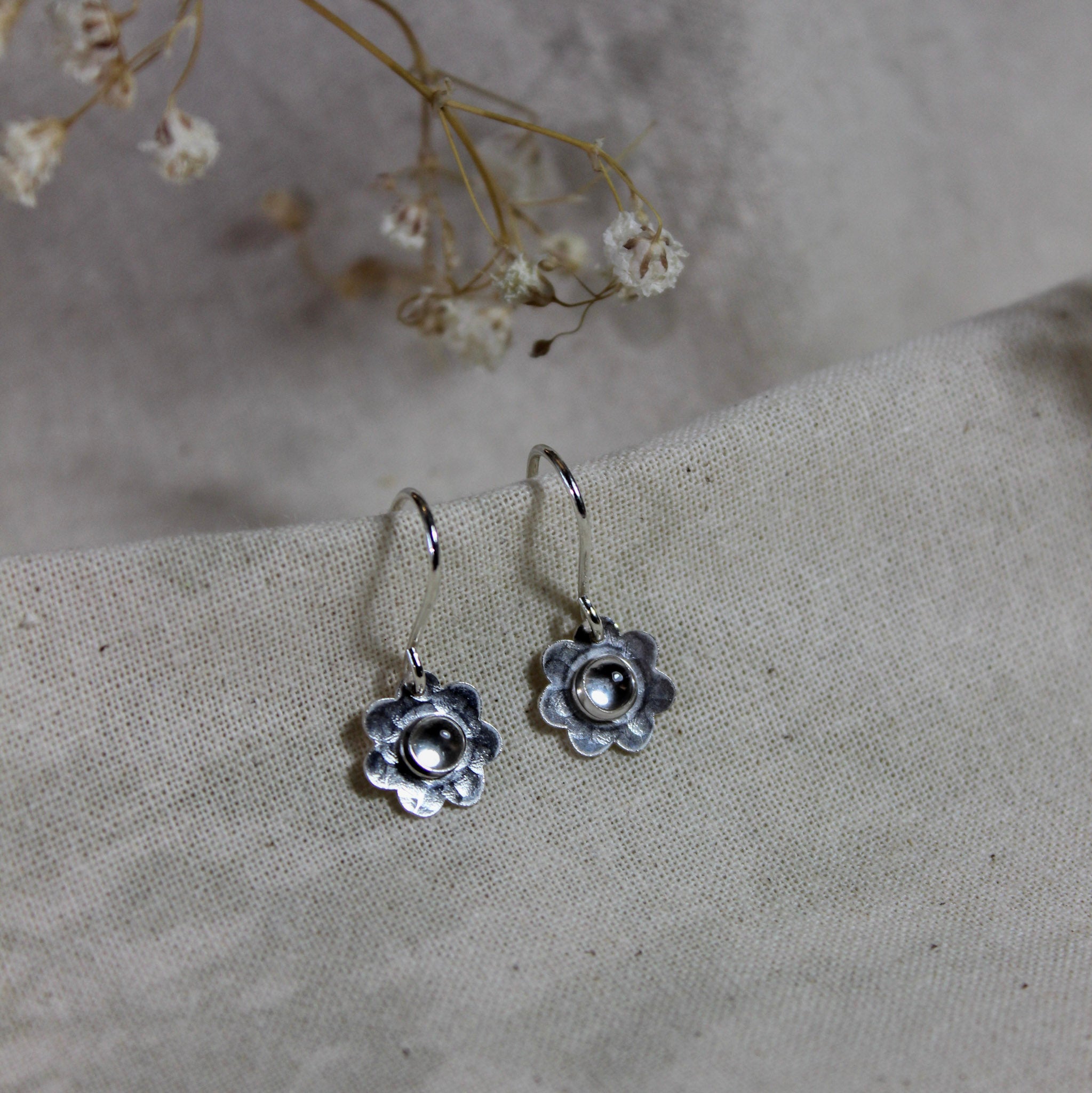 Sterling Silver & Semi-Precious Stone Flower Earrings - FBE-004 - Uneeka