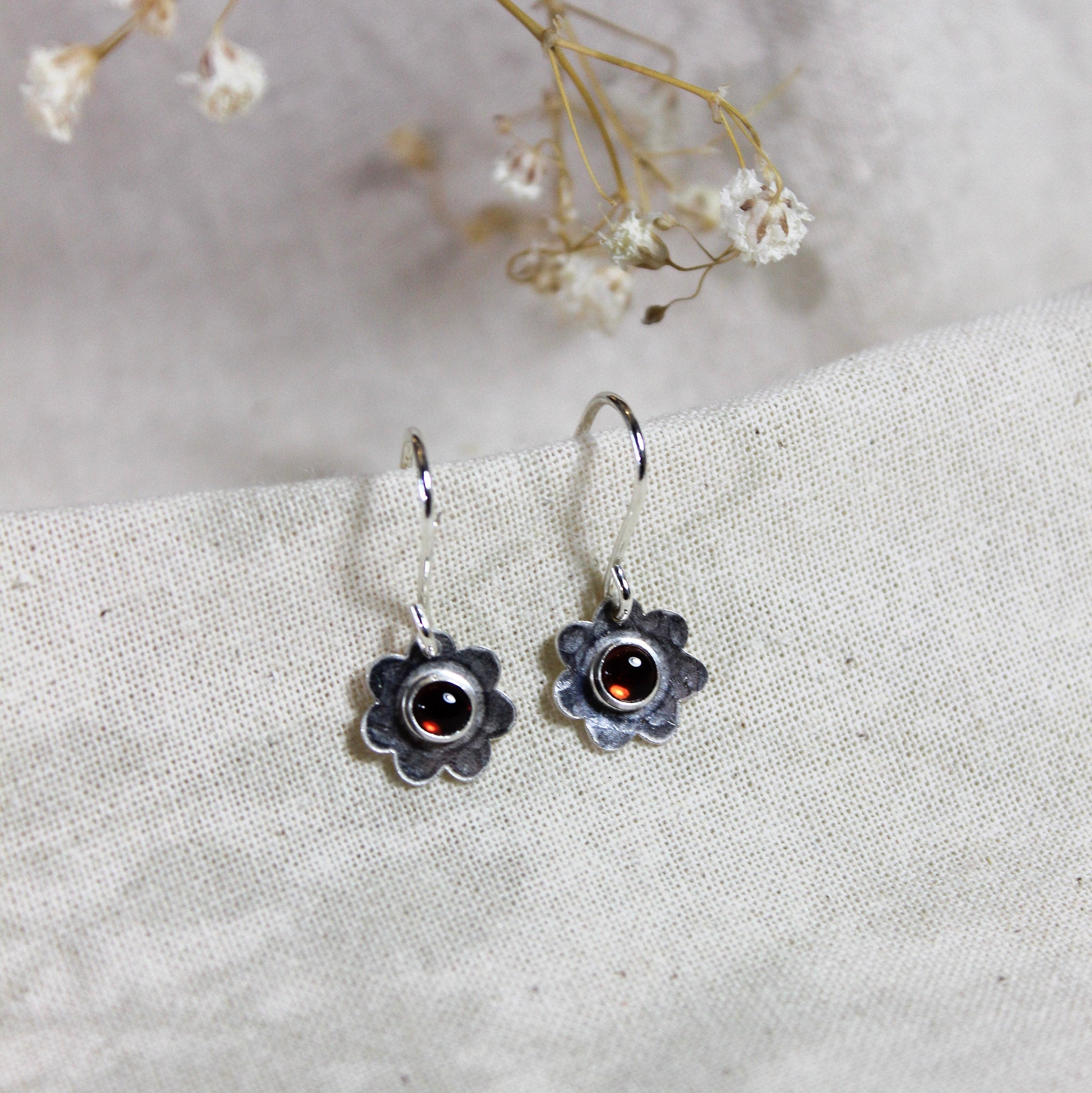 Sterling Silver & Semi-Precious Stone Flower Earrings - FBE-001 - Uneeka