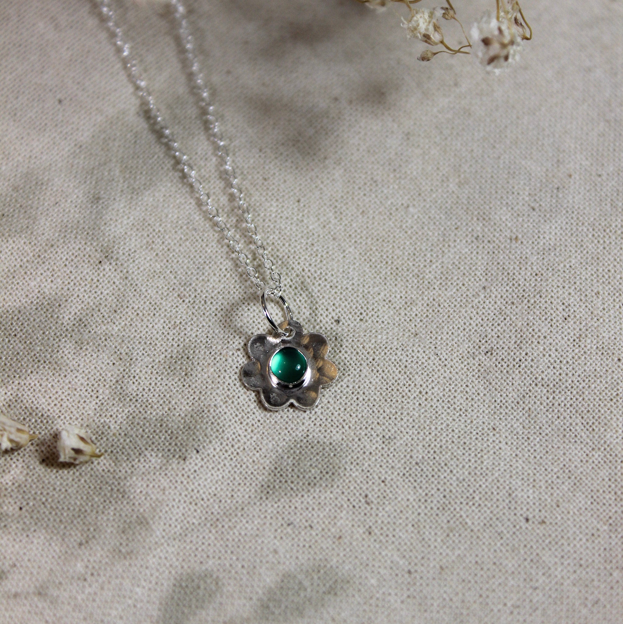 Sterling Silver & Semi-Precious Stone Flower Necklace - FBN-005 - Uneeka