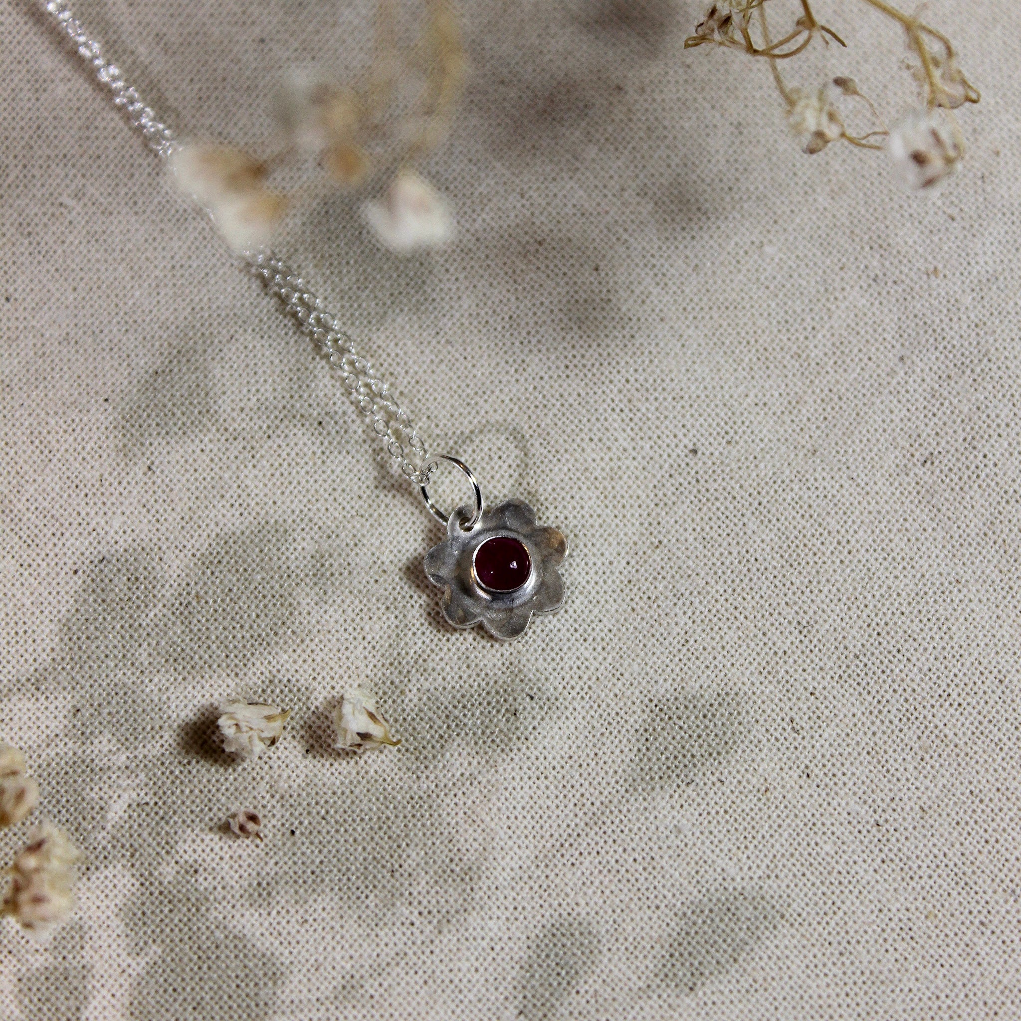 Sterling Silver & Semi-Precious Stone Flower Necklace - FBN-001 - Uneeka