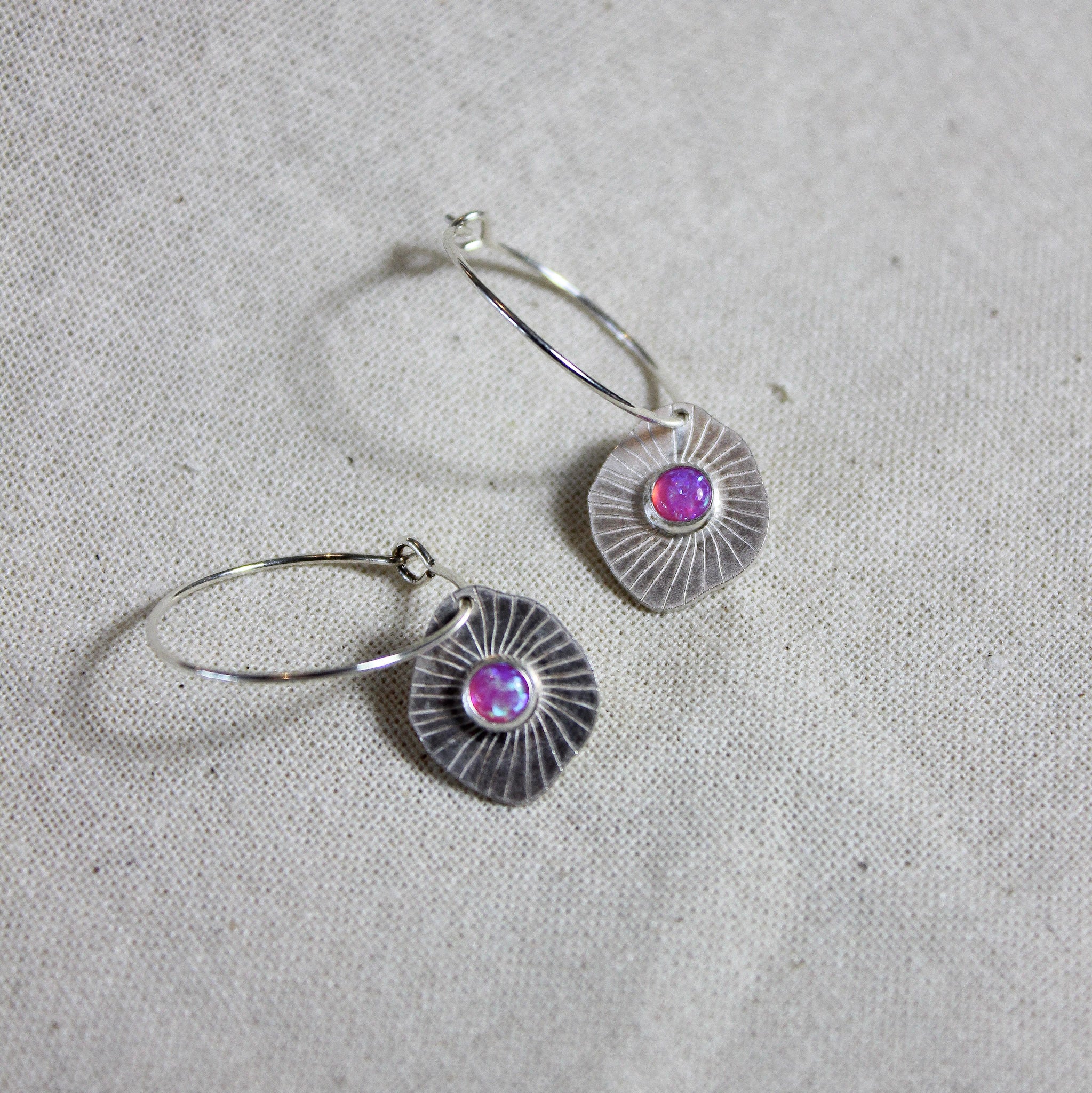 Sterling Silver & Opal Stone Disc Earrings - EOS-002 - Uneeka